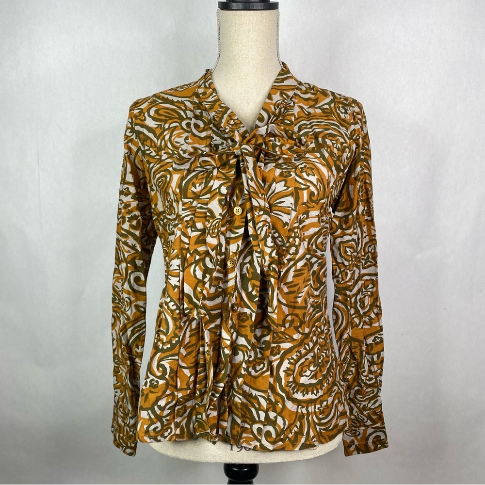 Joe Fresh Silk Cotton Retro 70s Style Boho Long Sleeve Blouse Size Medium